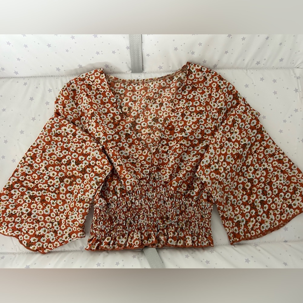 Cropped Long Sleeve Floral Cowgirl Blouse